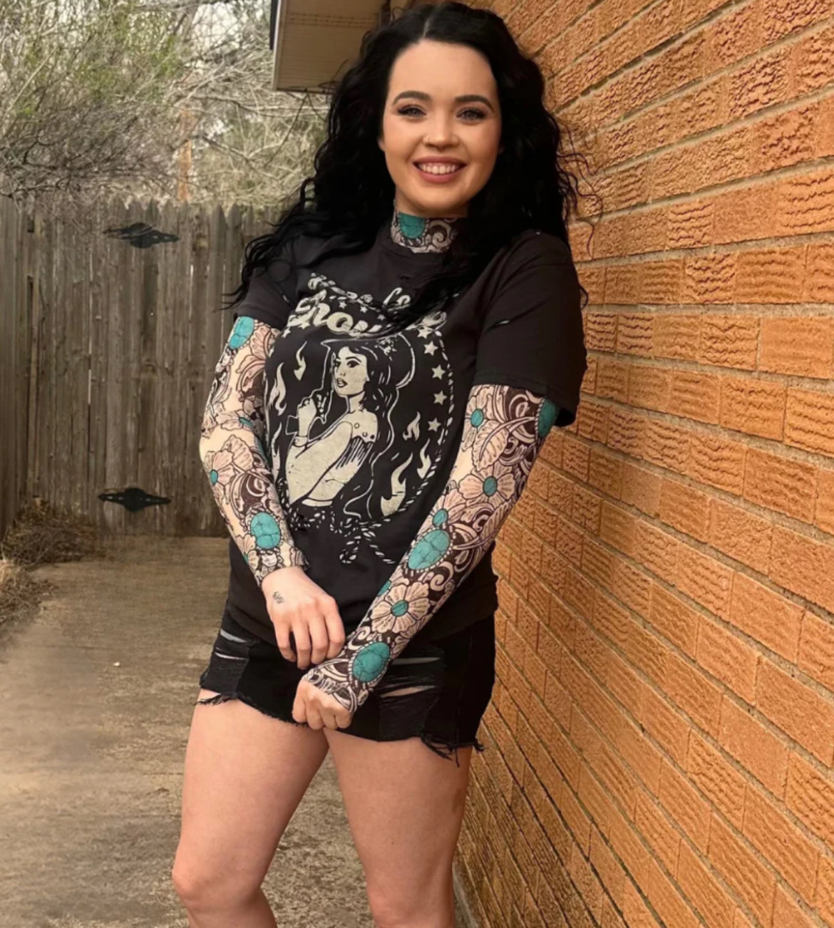 Tattoos On This Town Mesh Top