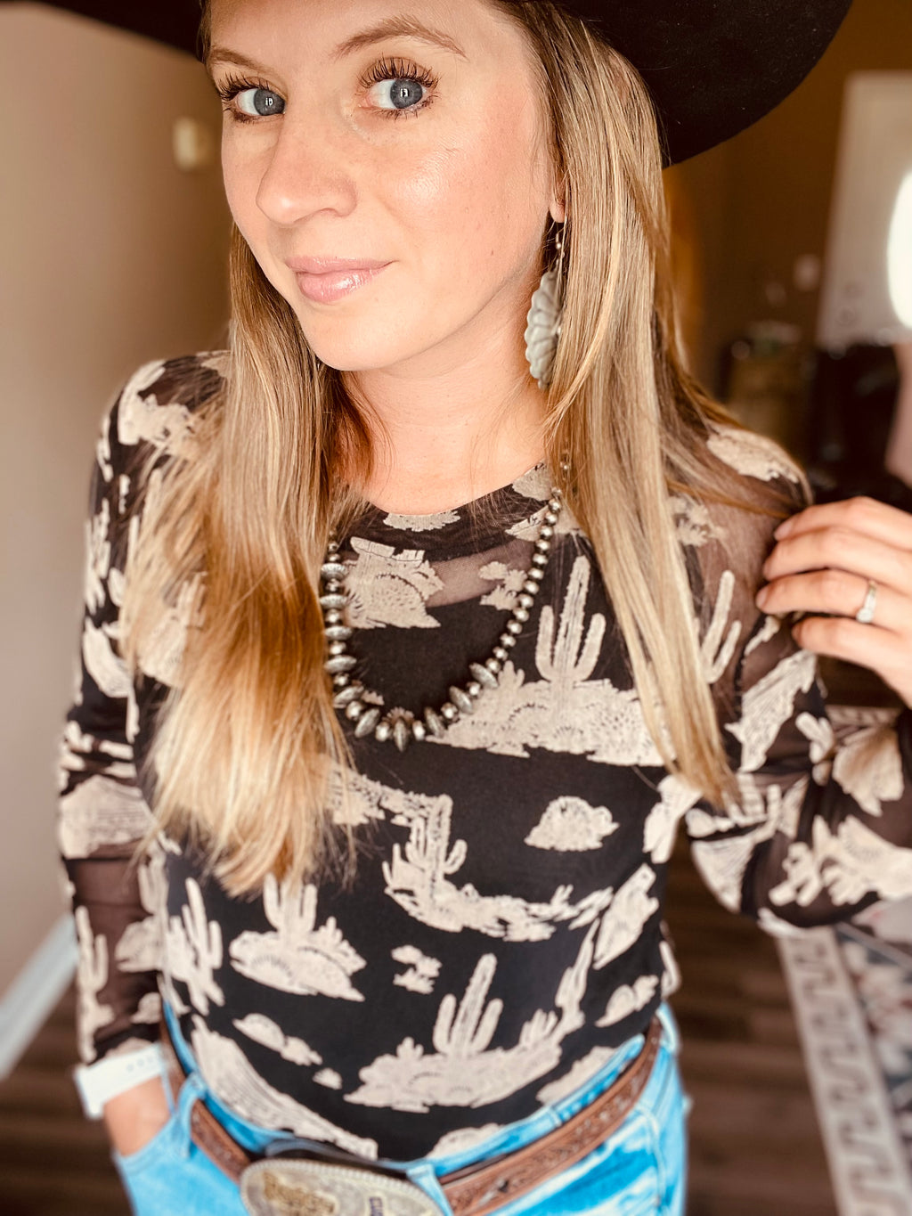 Lucky and Blessed Desert Mesh Top