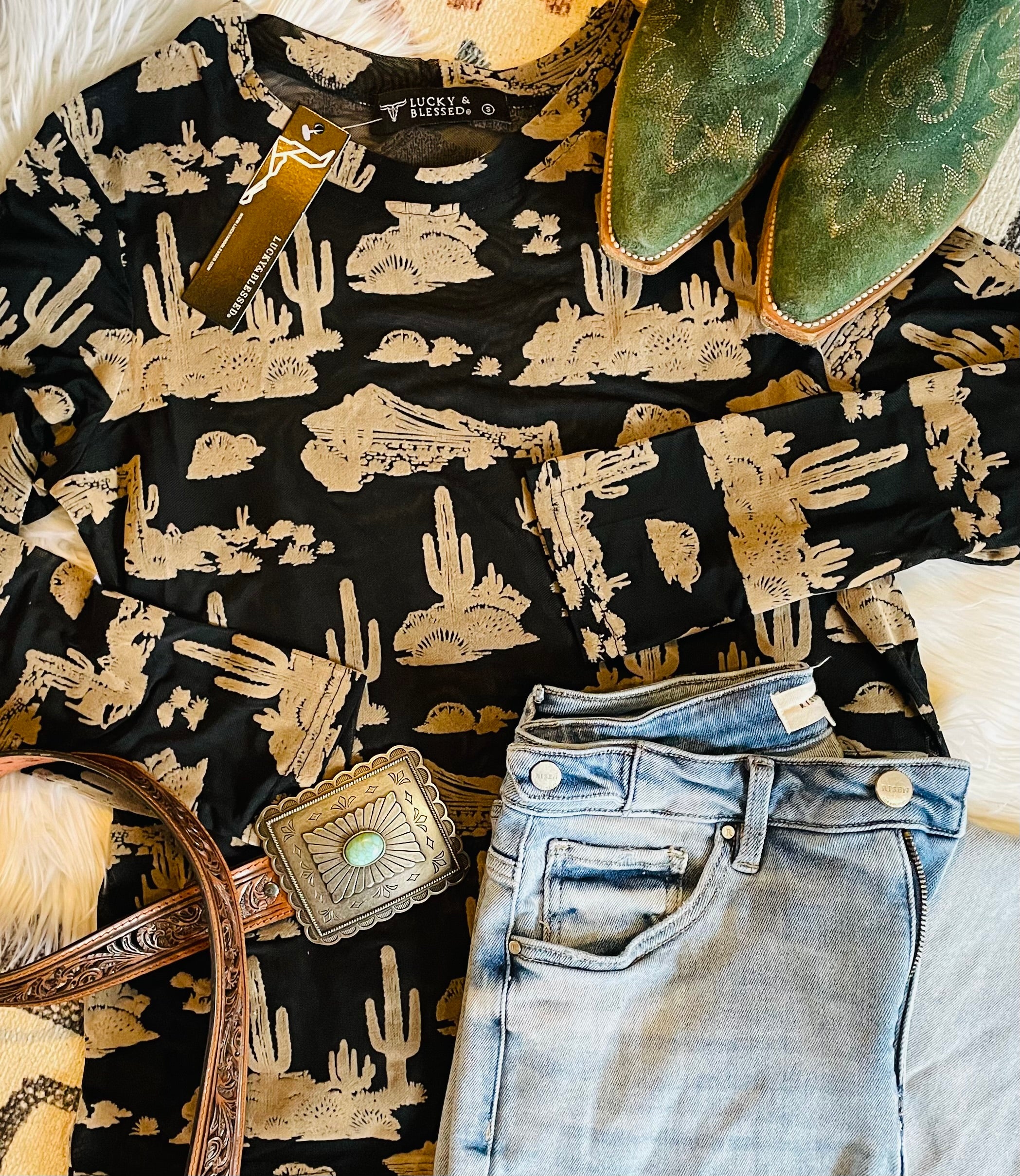 Lucky and Blessed Desert Mesh Top